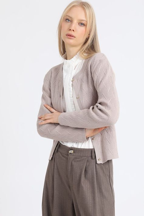 Cardigan Tejido Punto Fantasia, Beige Liola-4