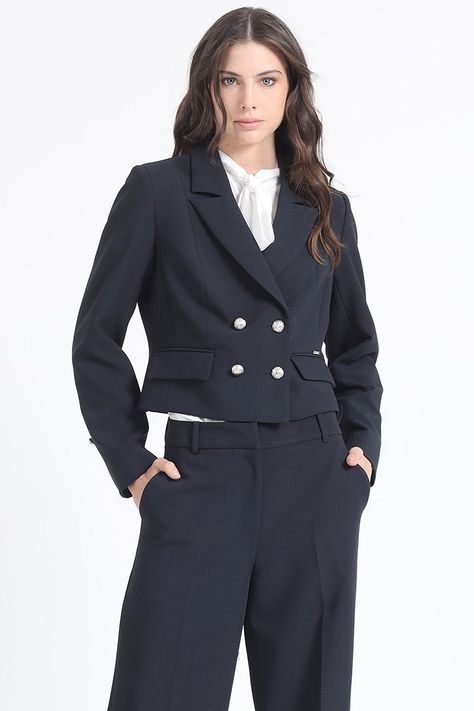 Chaqueta Crop Cruzada, Negro Liola-0