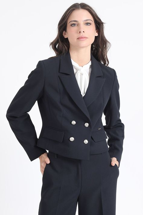 Chaqueta Crop Cruzada, Negro Liola-2
