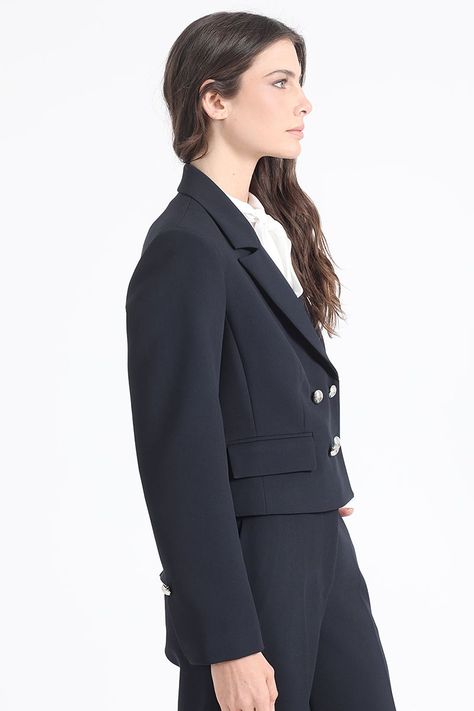 Chaqueta Crop Cruzada, Negro Liola-3
