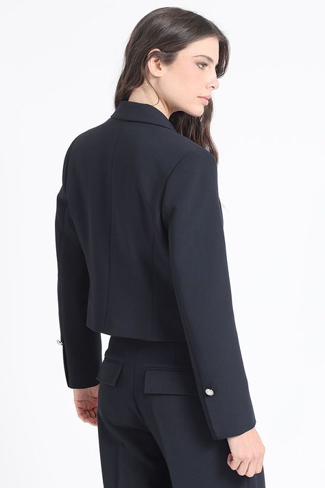 Chaqueta Crop Cruzada, Negro Liola-4