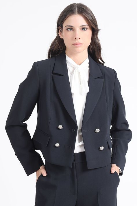 Chaqueta Crop Cruzada, Negro Liola-5