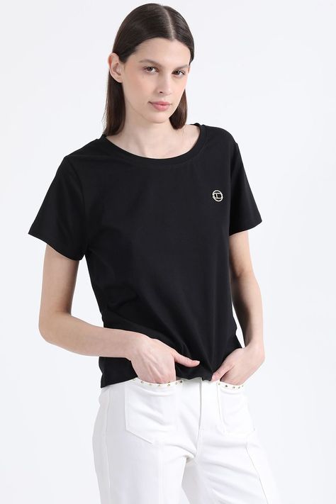 Polera Algodón Spandex, Logo Strass Liola, Negro Liola-0