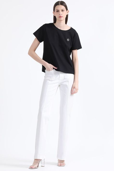 Polera Algodón Spandex, Logo Strass Liola, Negro Liola-1