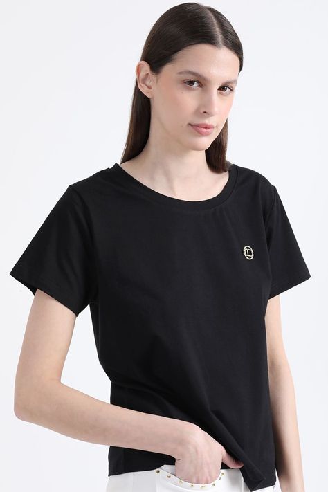 Polera Algodón Spandex, Logo Strass Liola, Negro Liola-2