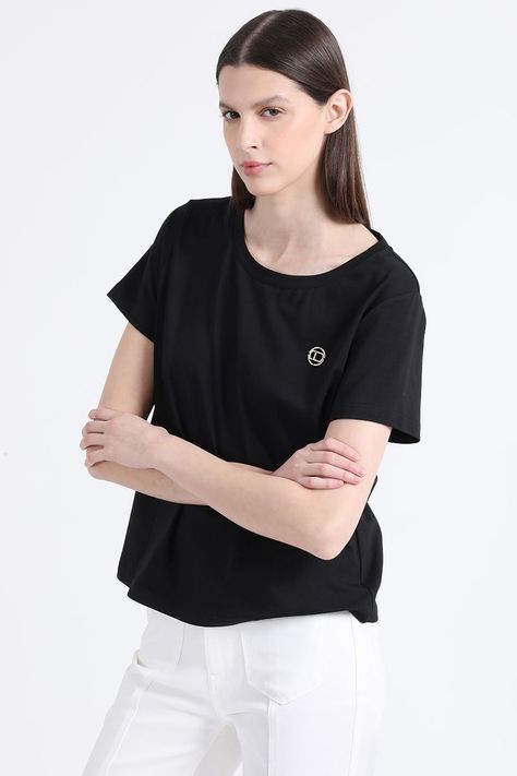 Polera Algodón Spandex, Logo Strass Liola, Negro Liola-3