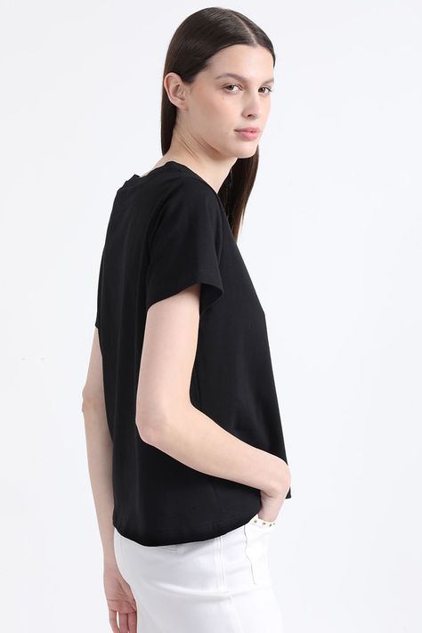 Polera Algodón Spandex, Logo Strass Liola, Negro Liola-4