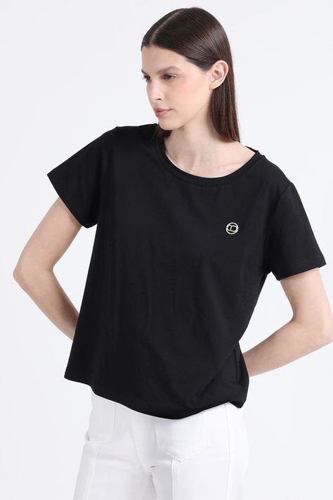 Polera Algodón Spandex, Logo Strass Liola, Negro Liola-5