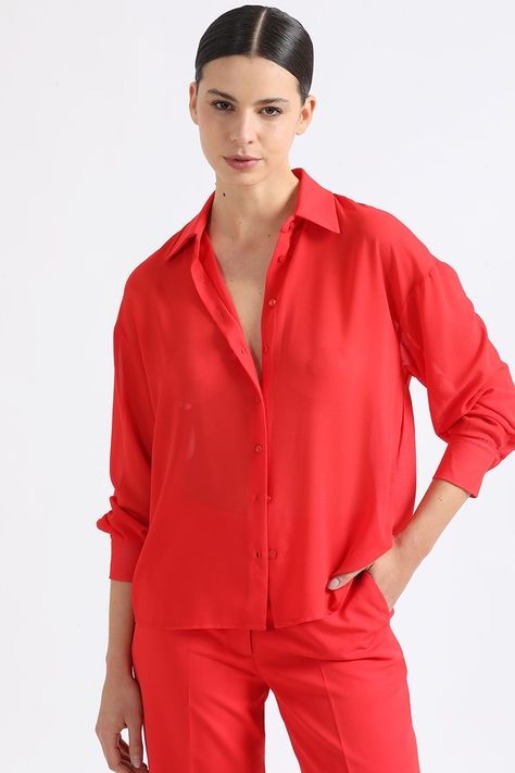 Camisa Gasa Manga Caida, Rojo, Colección Italia Liola-0