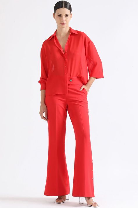 Camisa Gasa Manga Caida, Rojo, Colección Italia Liola-1