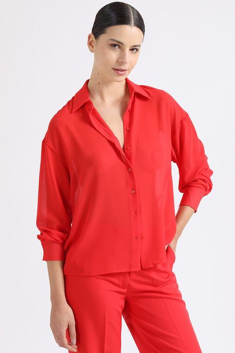 Camisa Gasa Manga Caida, Rojo, Colección Italia Liola-2