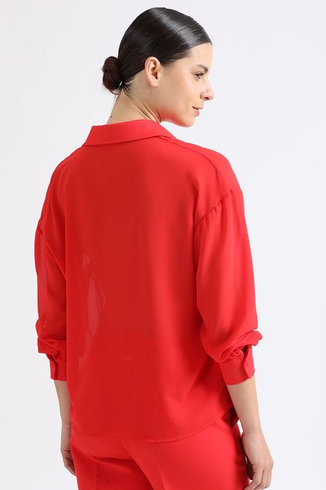Camisa Gasa Manga Caida, Rojo, Colección Italia Liola-3