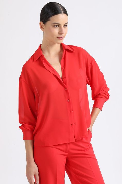 Camisa Gasa Manga Caida, Rojo, Colección Italia Liola-4