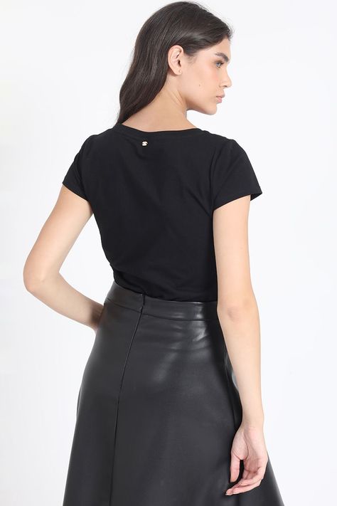Polera Algodon, Aplicación Ojetillos, Negro Liola-4