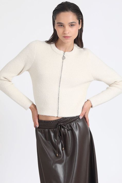 Cardigan Tejido Punto Fantasia Piel, Crudo Liola-0