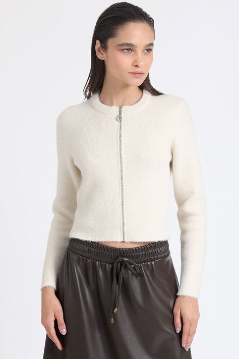 Cardigan Tejido Punto Fantasia Piel, Crudo Liola-1