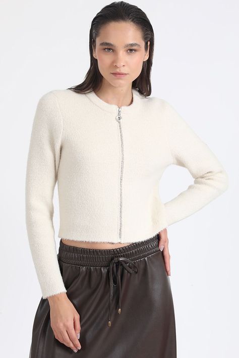Cardigan Tejido Punto Fantasia Piel, Crudo Liola-3