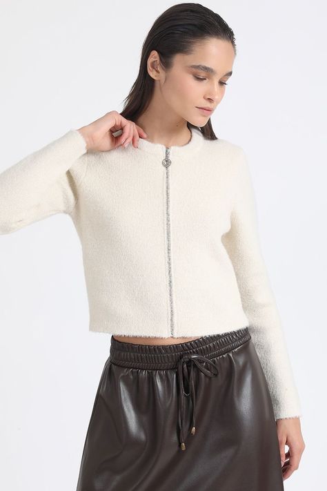 Cardigan Tejido Punto Fantasia Piel, Crudo Liola-4