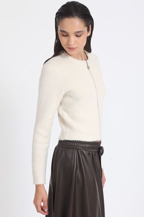 Cardigan Tejido Punto Fantasia Piel, Crudo Liola-5