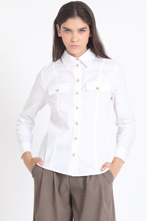 Camisa Entallada Algodón Poplin, Crudo Liola-0
