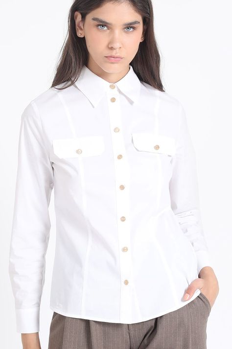Camisa Entallada Algodón Poplin, Crudo Liola-2