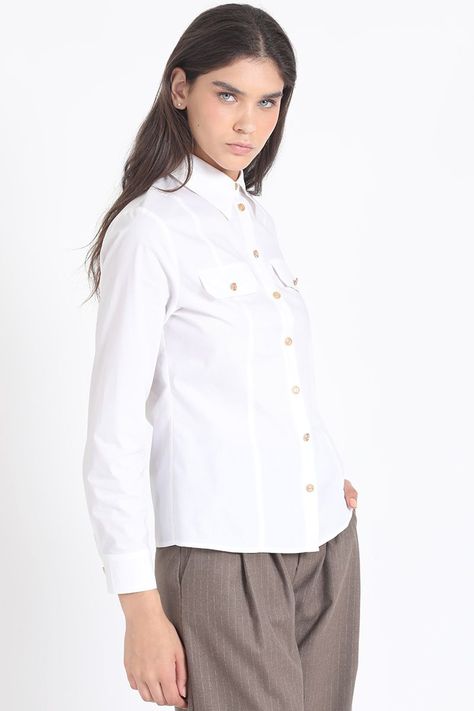 Camisa Entallada Algodón Poplin, Crudo Liola-3