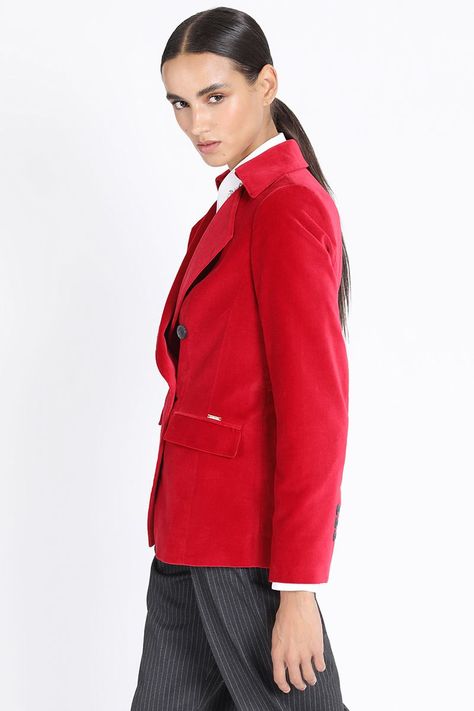 Blazer Con Entalle Cruzado Terciopelo Rojo Liola-2