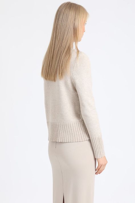 Sweater Recto Tejido Punto, Boton Decorativo, Beige Liola-4