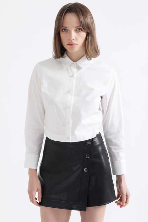 Blusa Cropped Poplin, Boton Joya, Crudo Liola-0