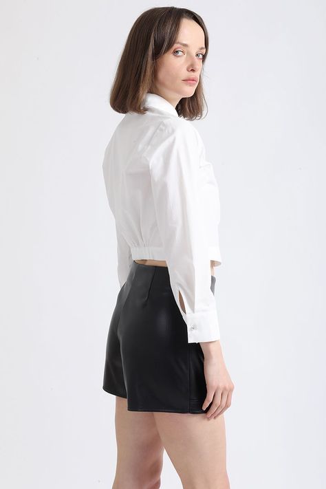 Blusa Cropped Poplin, Boton Joya, Crudo Liola-1