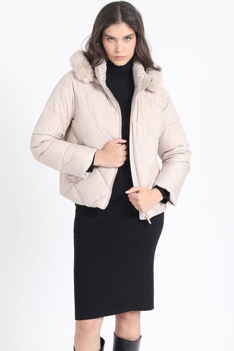 Parka Con Capucha Y Piel Desmontable, Beige Liola-0