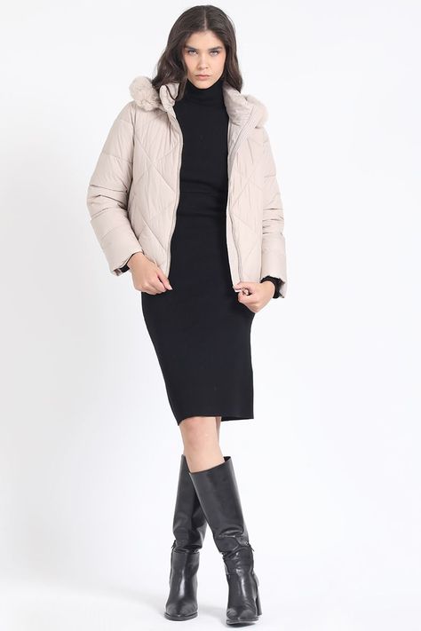 Parka Con Capucha Y Piel Desmontable, Beige Liola-1