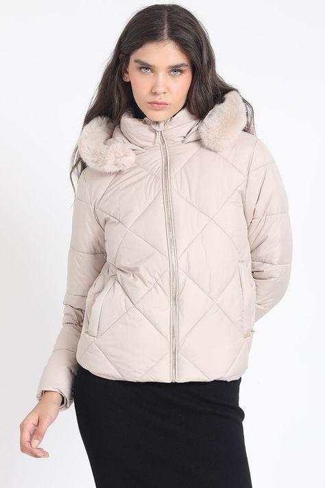 Parka Con Capucha Y Piel Desmontable, Beige Liola-6