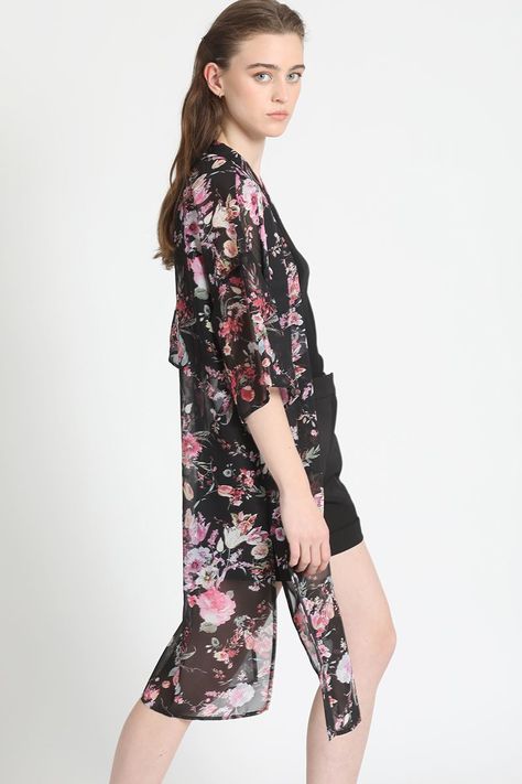 Kimono Estampado Flores Negro Liola-0