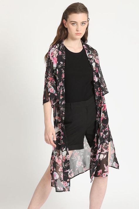 Kimono Estampado Flores Negro Liola-2