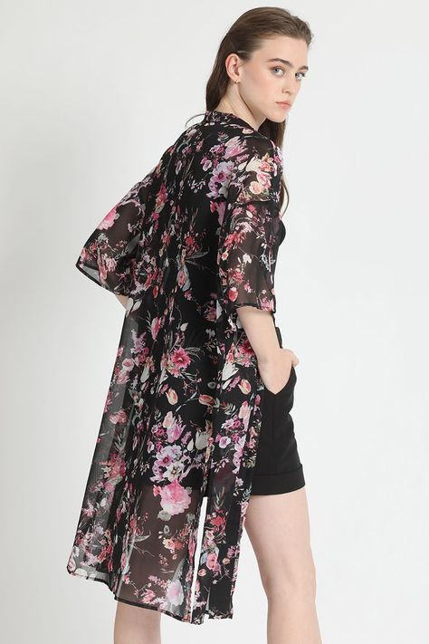 Kimono Estampado Flores Negro Liola-3