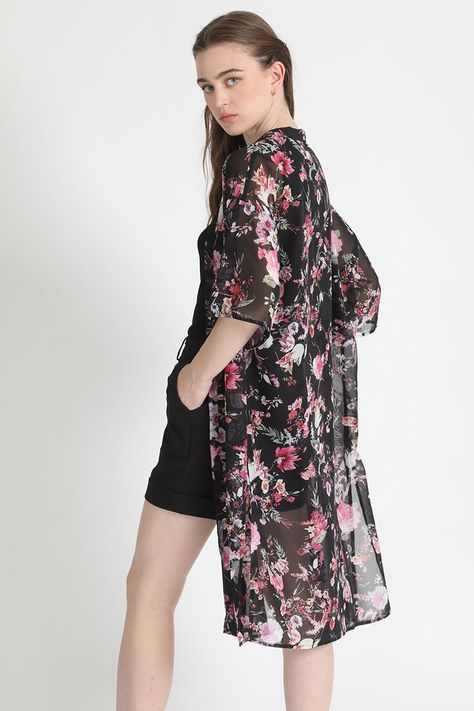 Kimono Estampado Flores Negro Liola-4