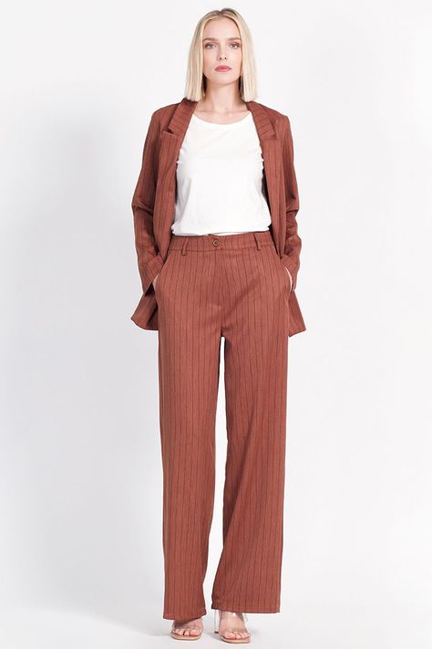 Pantalon Ancho Poliéster Estampado Café Liola-0