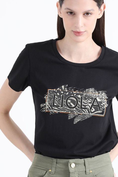 Polera Algodon Spandex Logo Liola Animal, Negro Liola-1