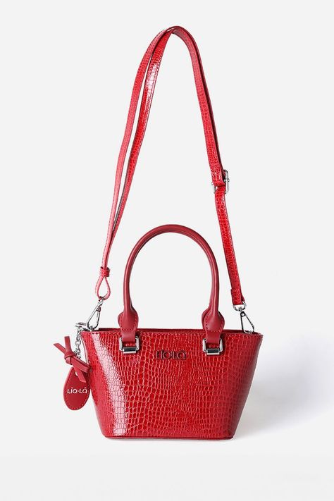 Cartera Mini Con Llavero, Croco, Efecto Cuero, Rojo Liola-3