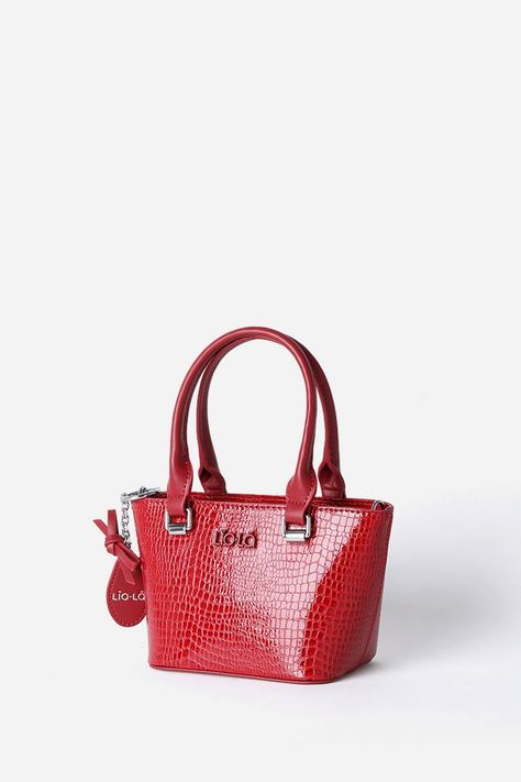 Cartera Mini Con Llavero, Croco, Efecto Cuero, Rojo Liola-4