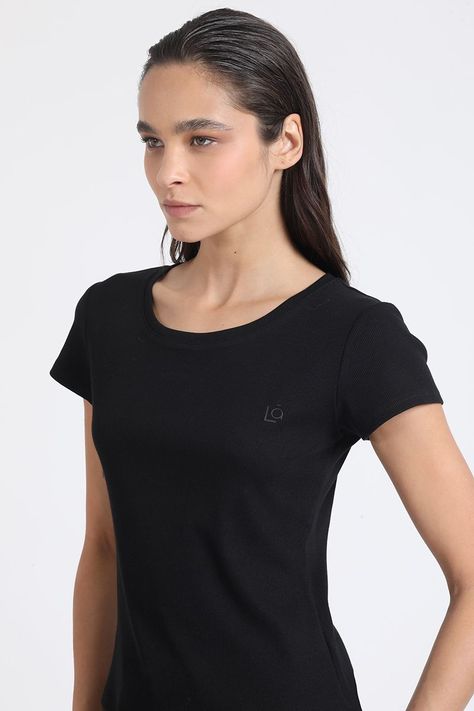 Polera Basica Algodón Ribb, Negro Liola-0