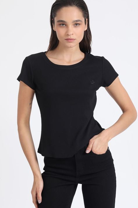 Polera Basica Algodón Ribb, Negro Liola-1