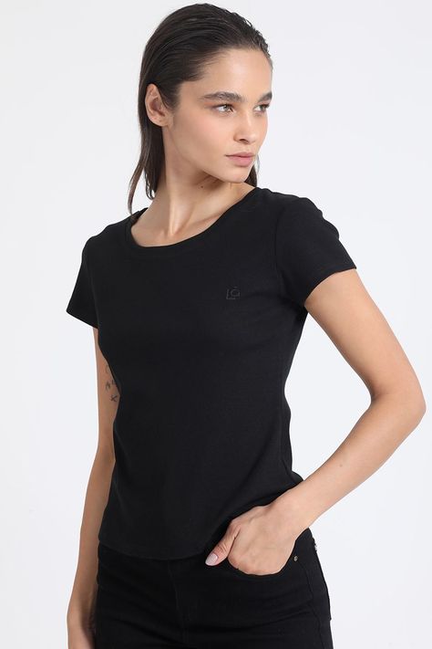 Polera Basica Algodón Ribb, Negro Liola-2