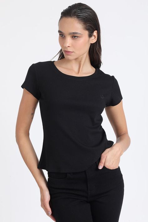 Polera Basica Algodón Ribb, Negro Liola-3