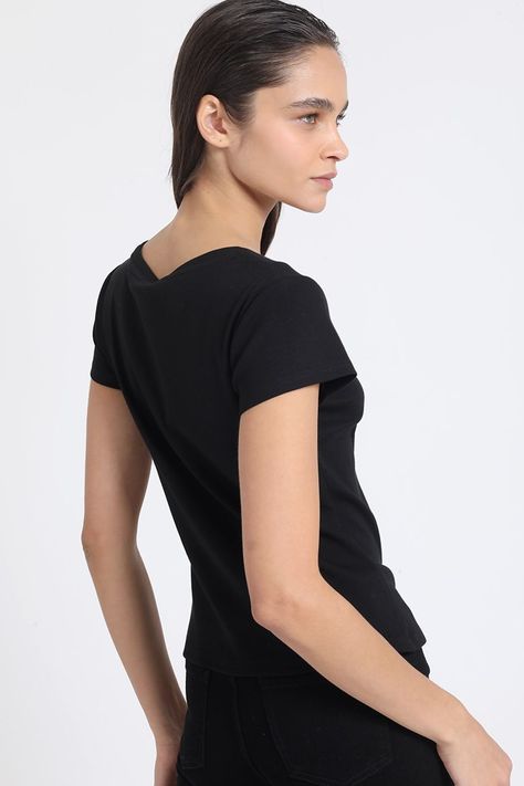 Polera Basica Algodón Ribb, Negro Liola-4