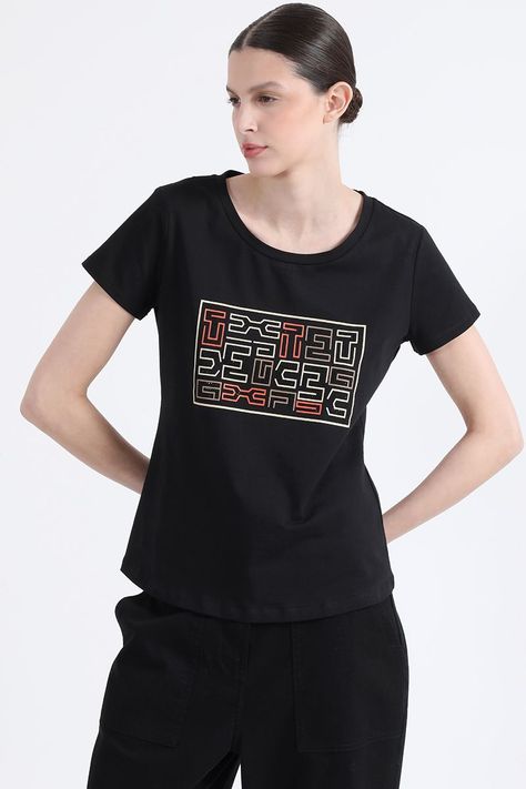 Polera Algodón Spandex, Con Estampado, Negro Liola-0