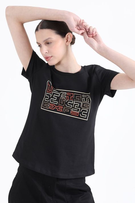 Polera Algodón Spandex, Con Estampado, Negro Liola-2