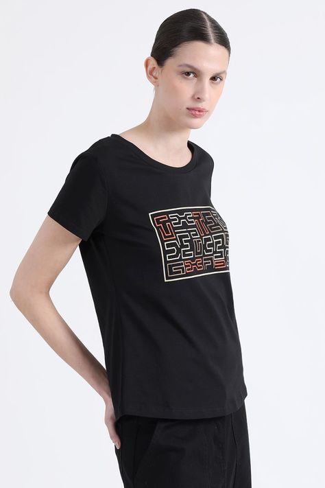 Polera Algodón Spandex, Con Estampado, Negro Liola-3