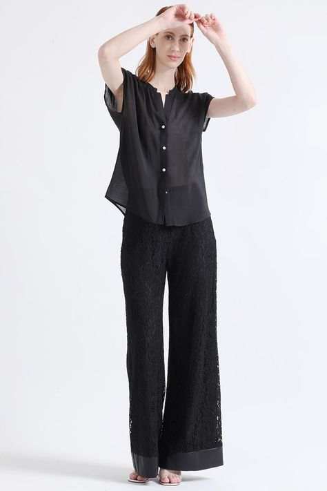 Blusa Tela Fantasia Boton Joya, Negro Liola-1